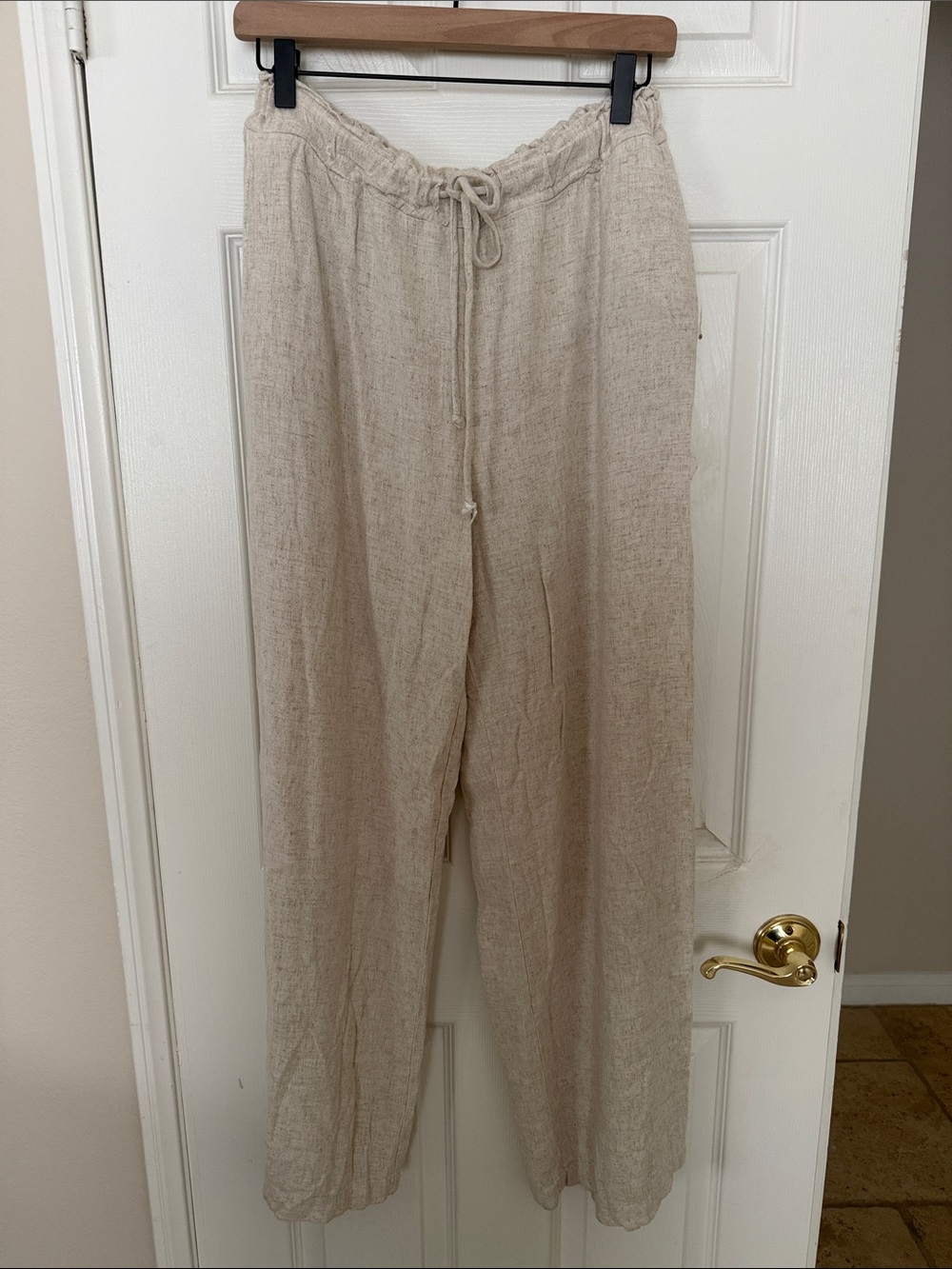 Women's Lightweight Drawstring Linen Pants - Beige
